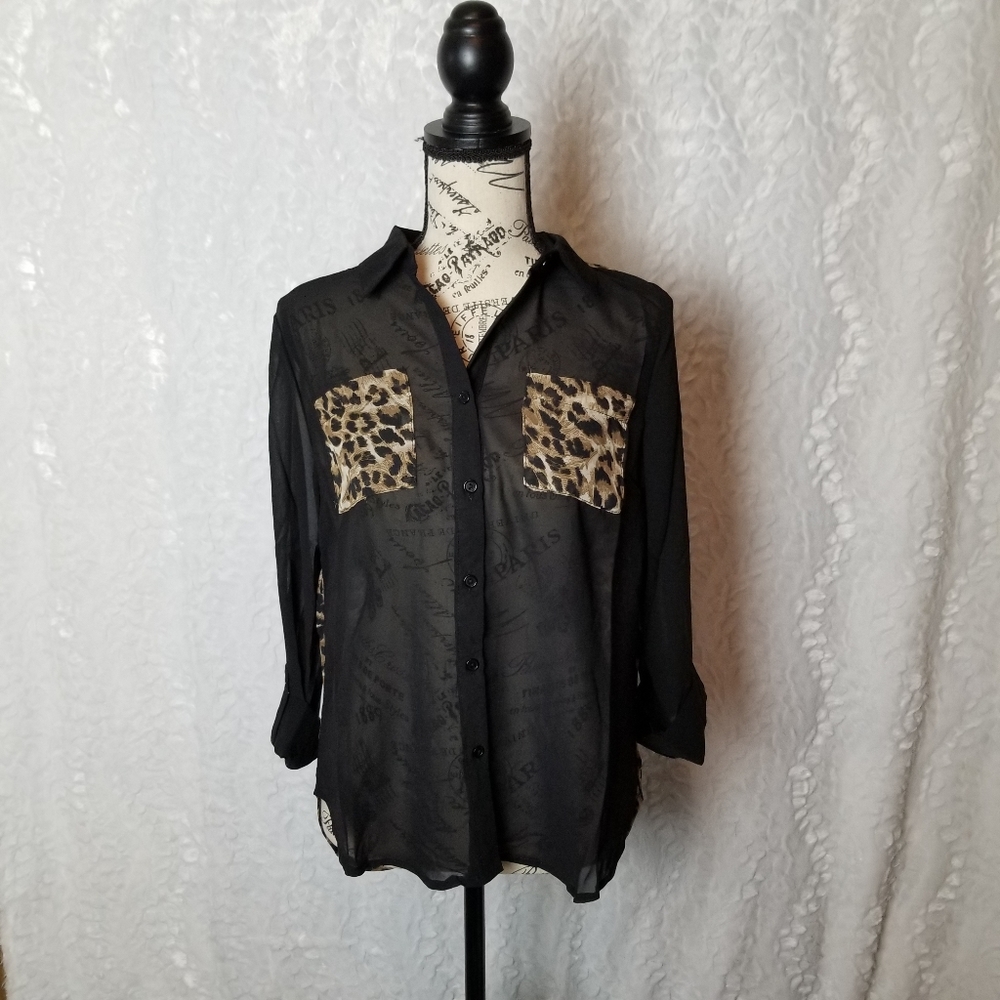 Leopard Print Sheer Blouse